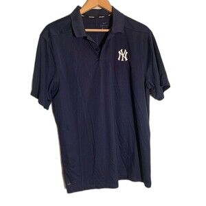 Nike Golf Dark Blue NY New York Yankees Dri Fit Golf Shirt Polo Size Large